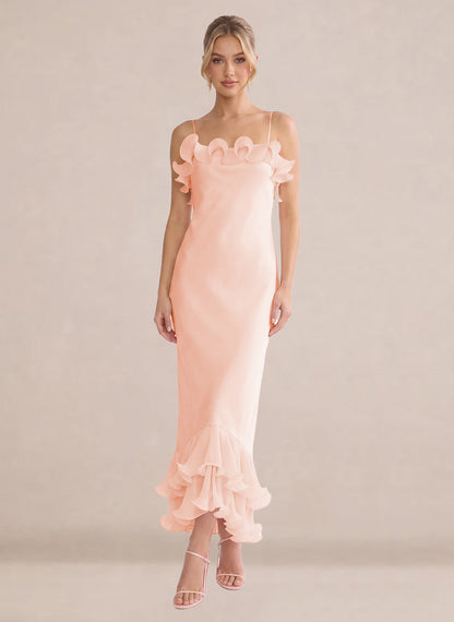 Ruffles Chiffon Layer Midi Formal Wedding Guest Dresses