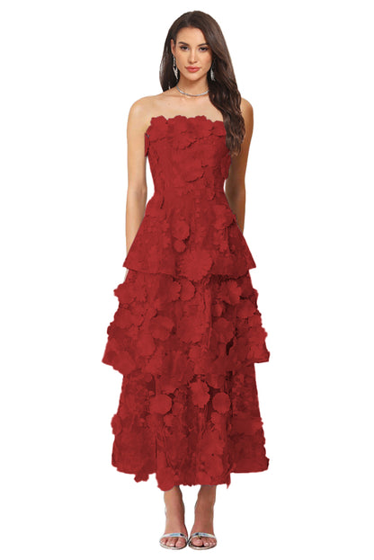 Floral Appliqued Tea Length Formal Wedding Guest Dress