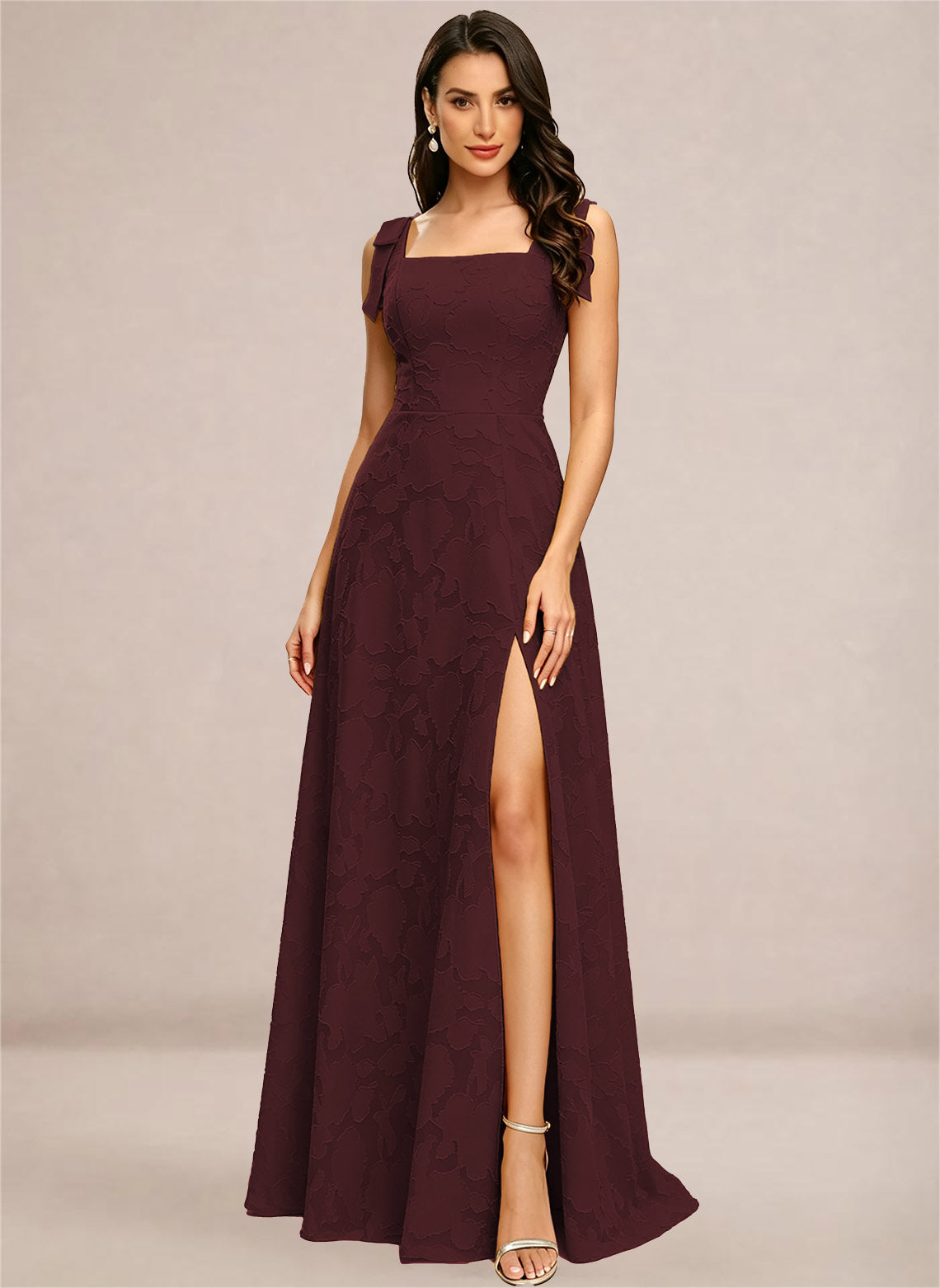 Chiffon Floral A-line Square Neck Bridesmaid Dresses