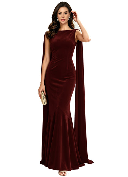Velvet A-line Mermaid Formal Evening Dress