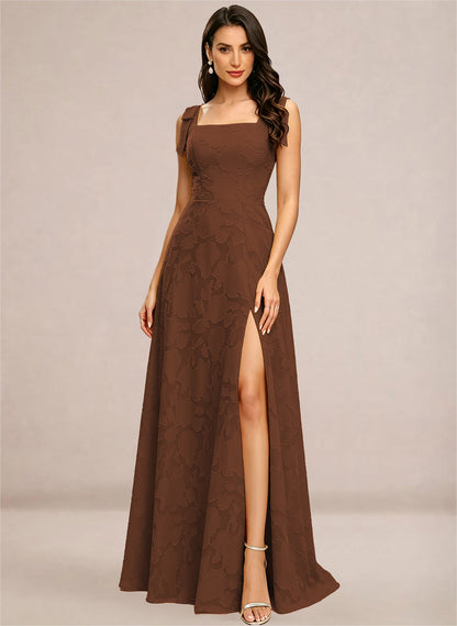 Chiffon Floral A-line Square Neck Bridesmaid Dresses