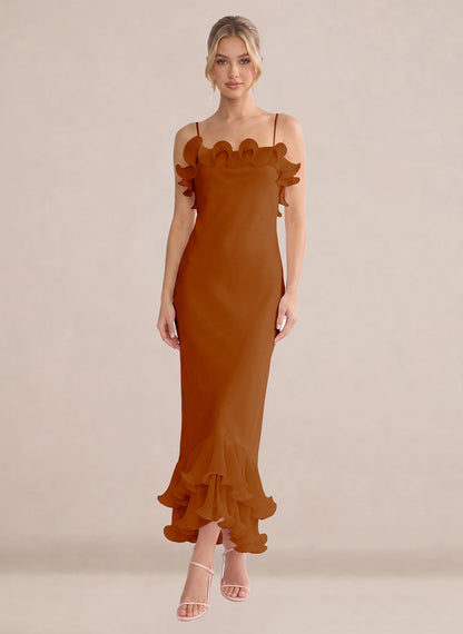 Ruffles Chiffon Layer Midi Formal Wedding Guest Dresses