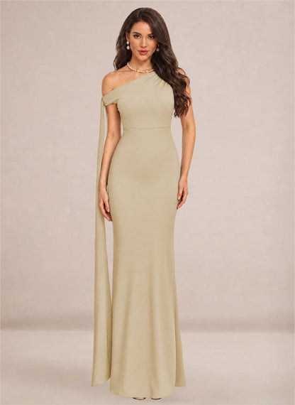 One Shoulder Sheath Stretch Satin Bridesmaid Dresses