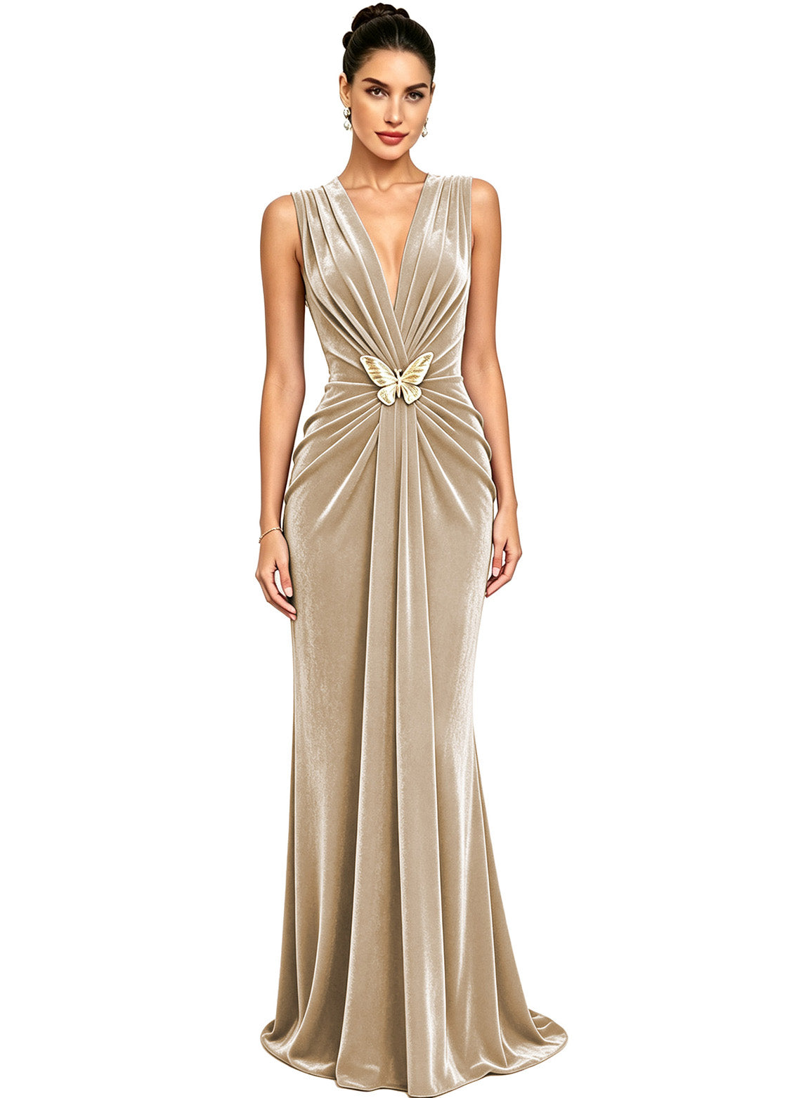 Women's Velvet V Neck Mermaid Formal Wedding Guest Dress