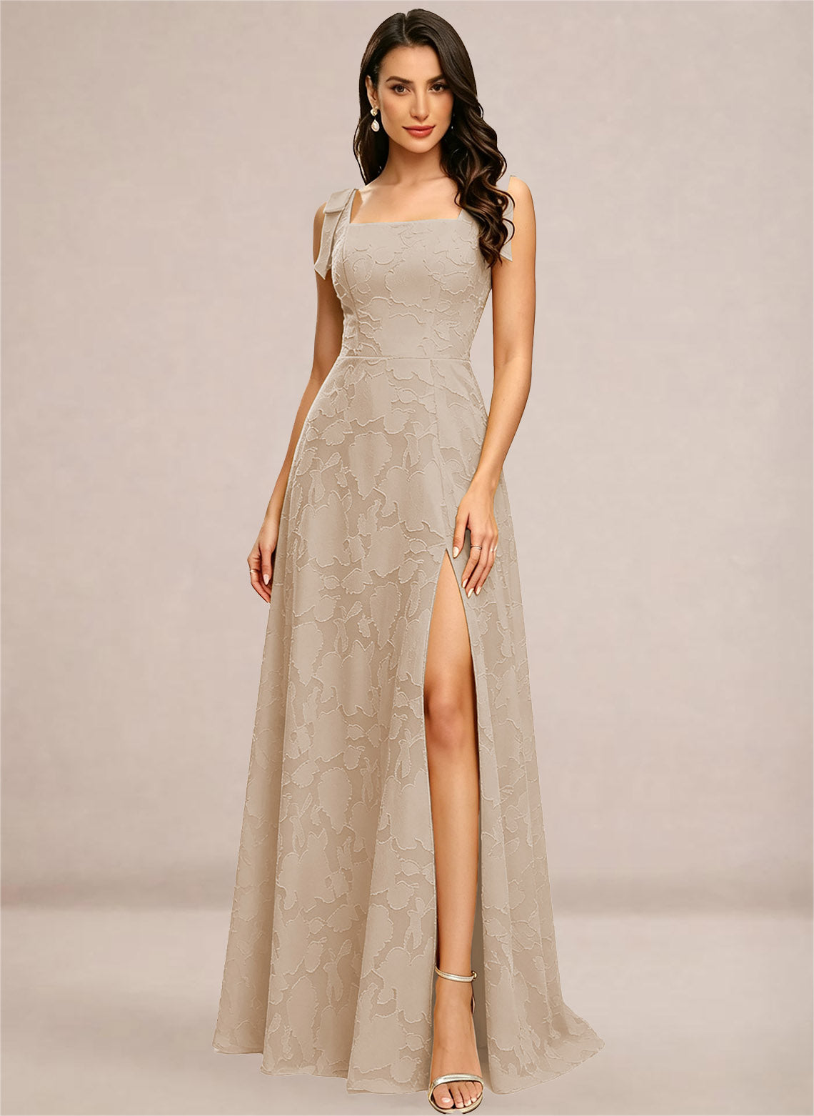 Chiffon Floral A-line Square Neck Bridesmaid Dresses