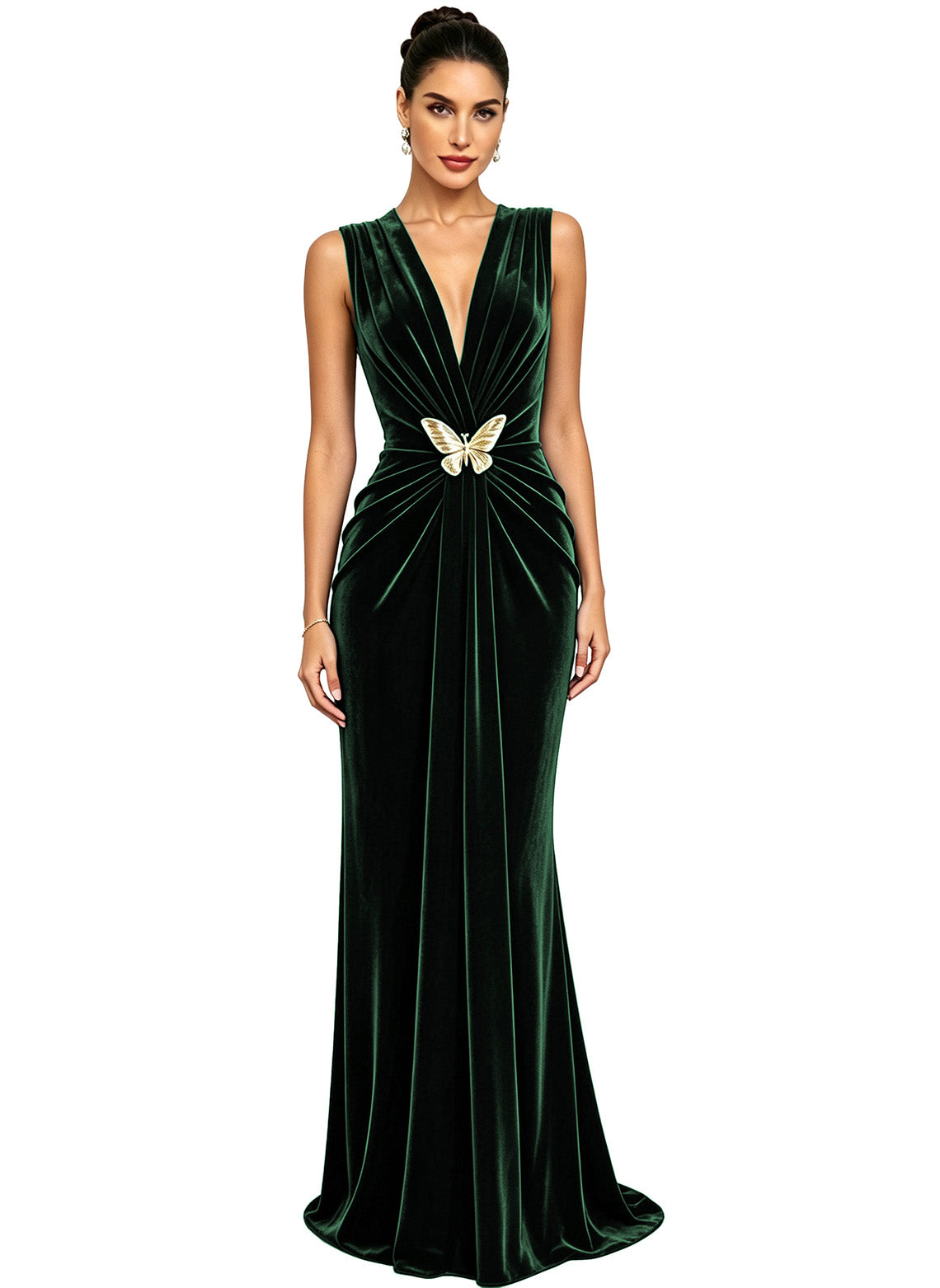 Women's Velvet V Neck Mermaid Formal Wedding Guest Dress