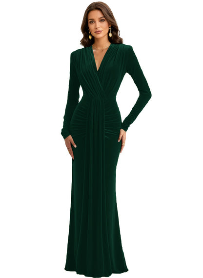 Velvet V Neck Mermaid Formal Prom Dress