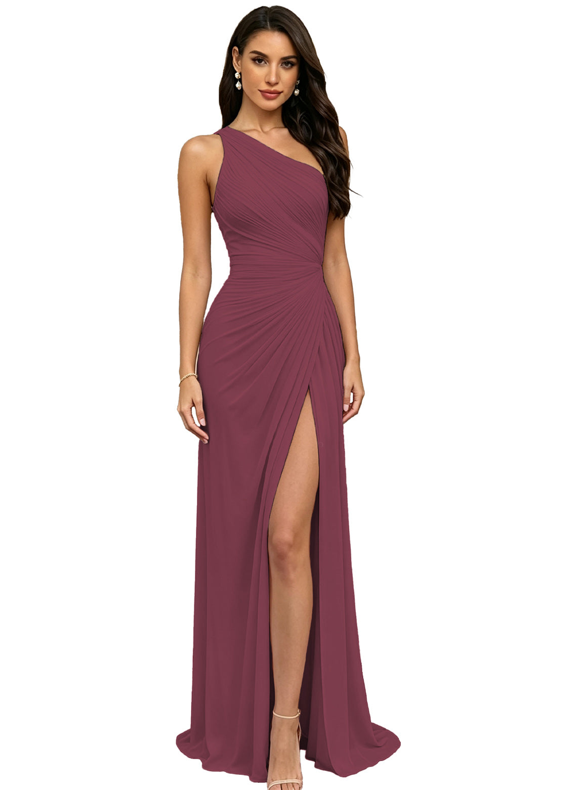Chiffon Pleated One Shoulder Bridesmaid Dress