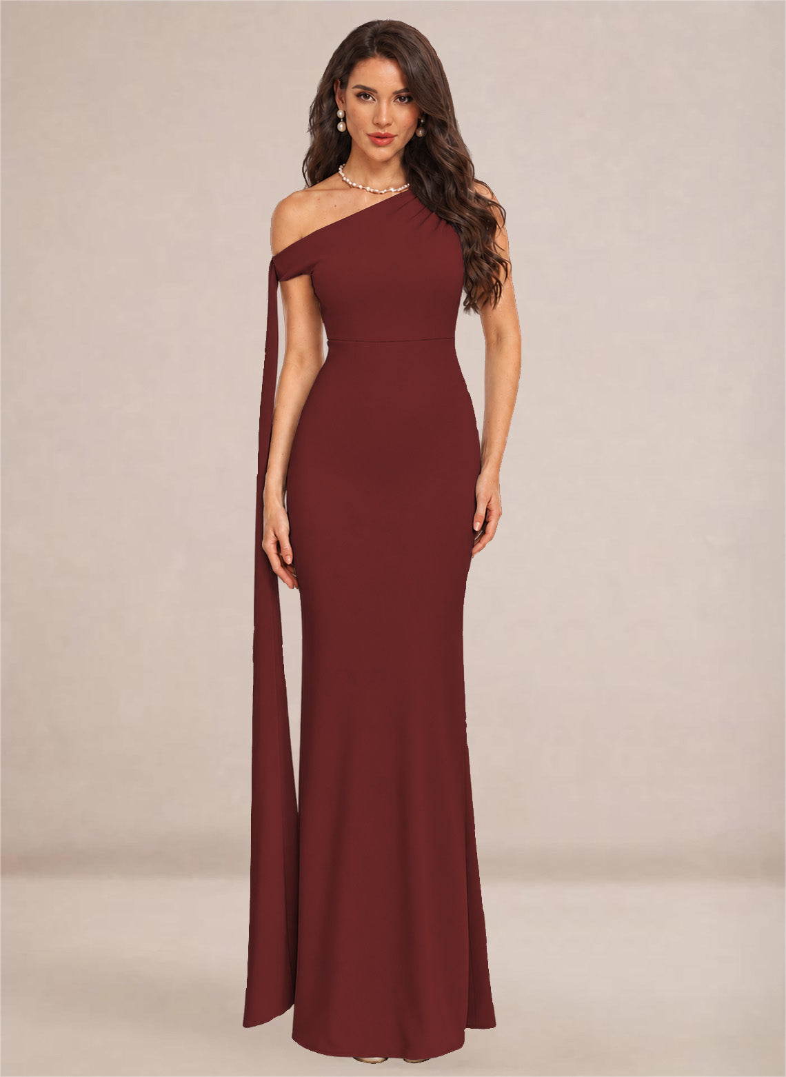 One Shoulder Sheath Stretch Satin Bridesmaid Dresses