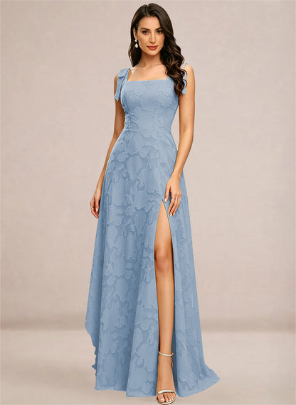 Chiffon Floral A-line Square Neck Bridesmaid Dresses