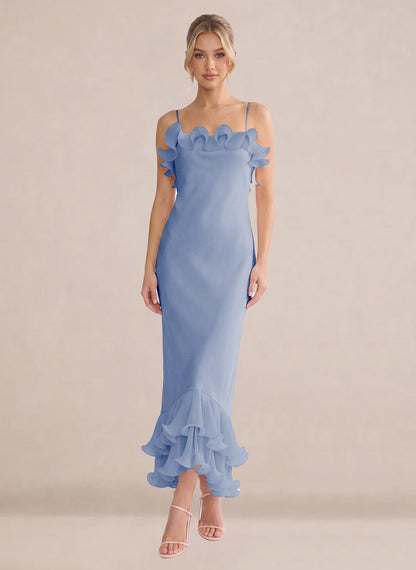 Ruffles Chiffon Layer Midi Formal Wedding Guest Dresses