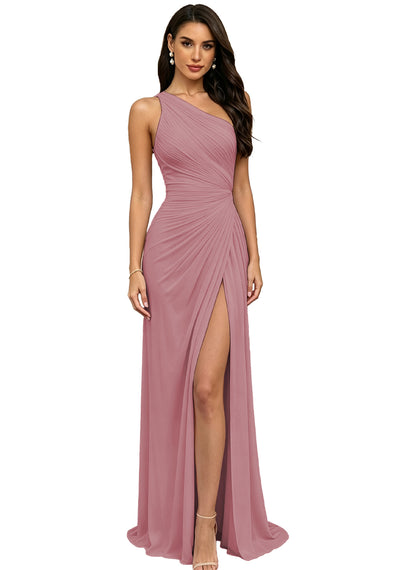 Chiffon Pleated One Shoulder Bridesmaid Dress