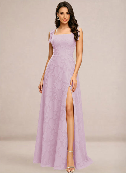 Chiffon Floral A-line Square Neck Bridesmaid Dresses