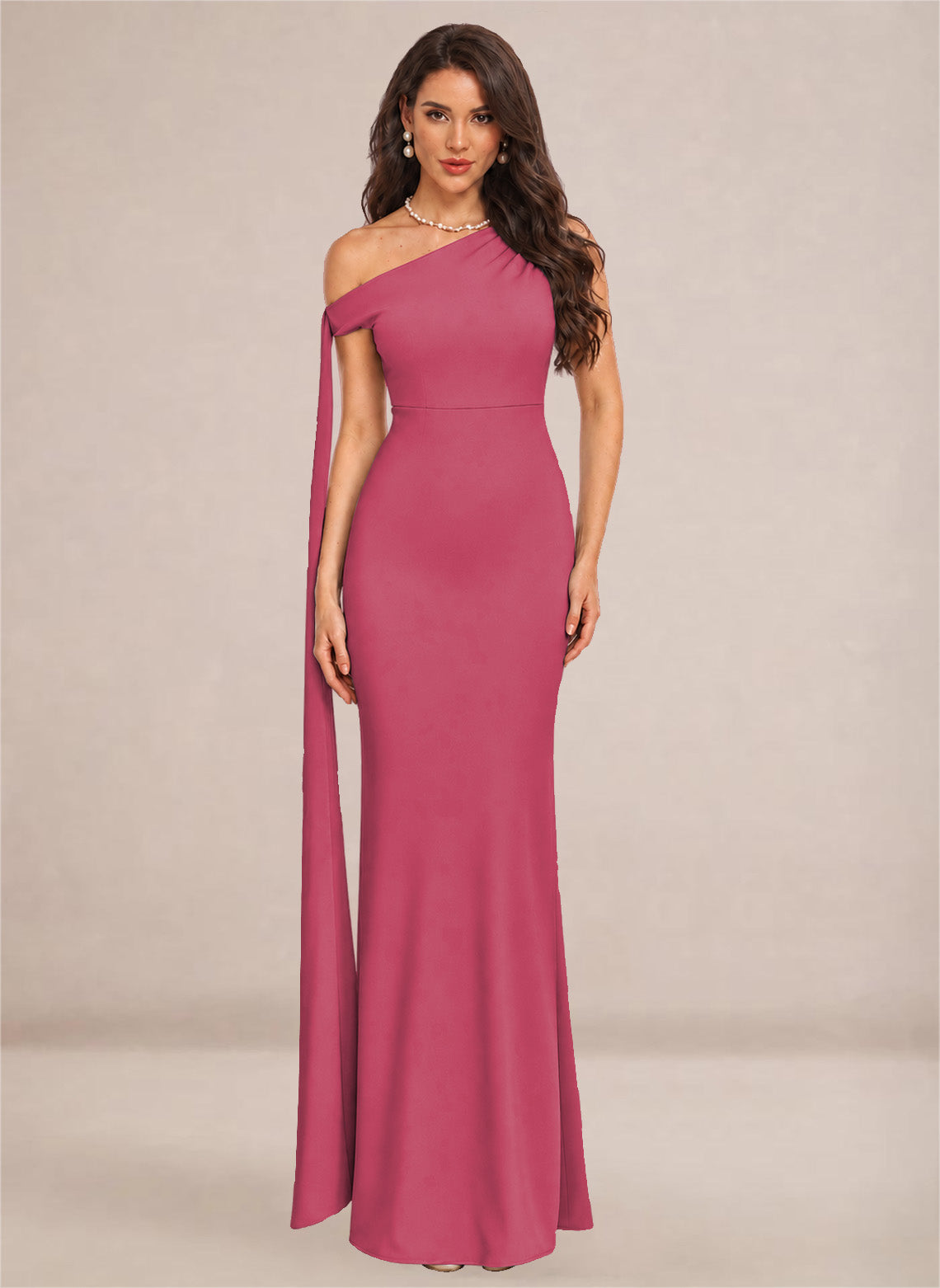 One Shoulder Sheath Stretch Satin Bridesmaid Dresses
