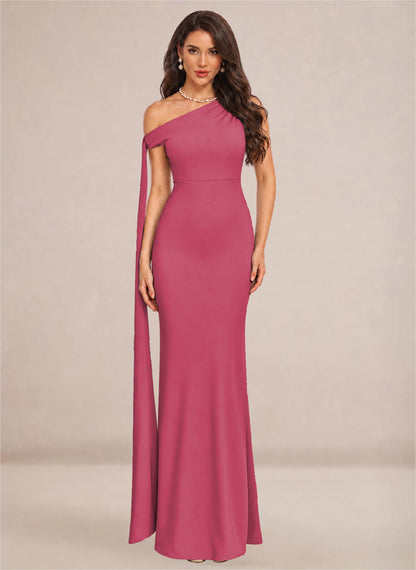 One Shoulder Sheath Stretch Satin Bridesmaid Dresses