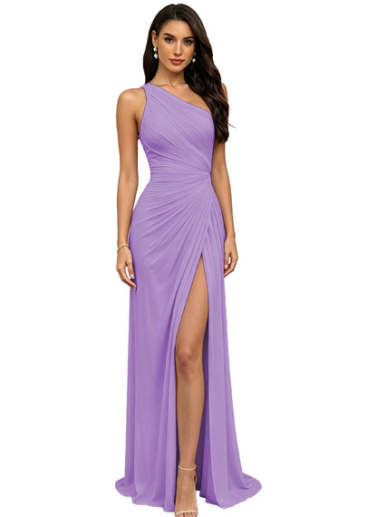 Chiffon Pleated One Shoulder Bridesmaid Dress