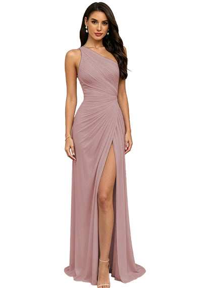 Chiffon Pleated One Shoulder Bridesmaid Dress
