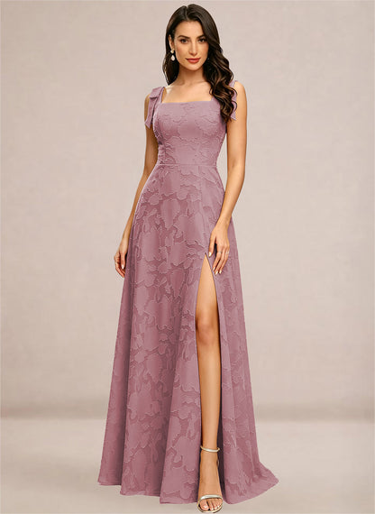 Chiffon Floral A-line Square Neck Bridesmaid Dresses