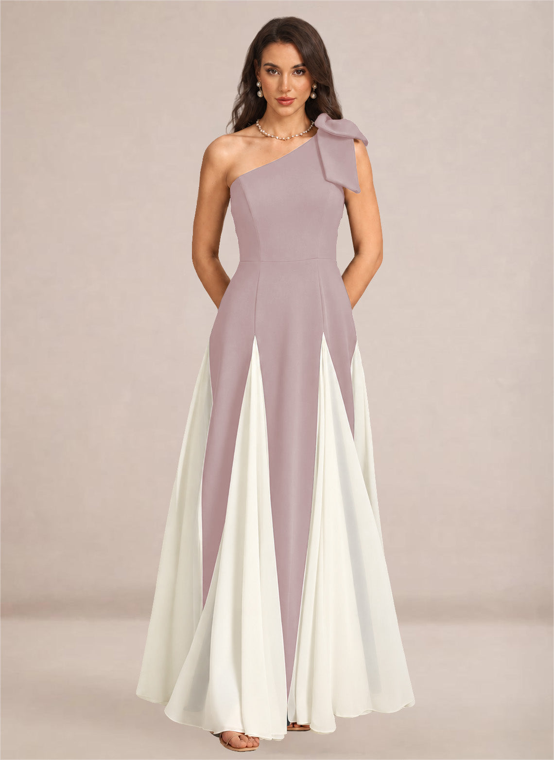 Satin One Shoulder A-line Patchwork Maxi Dress