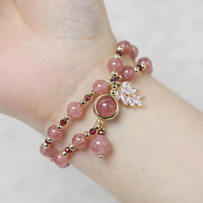 Strawberry Quartz Maple Leaf Double Wrap Bracelet