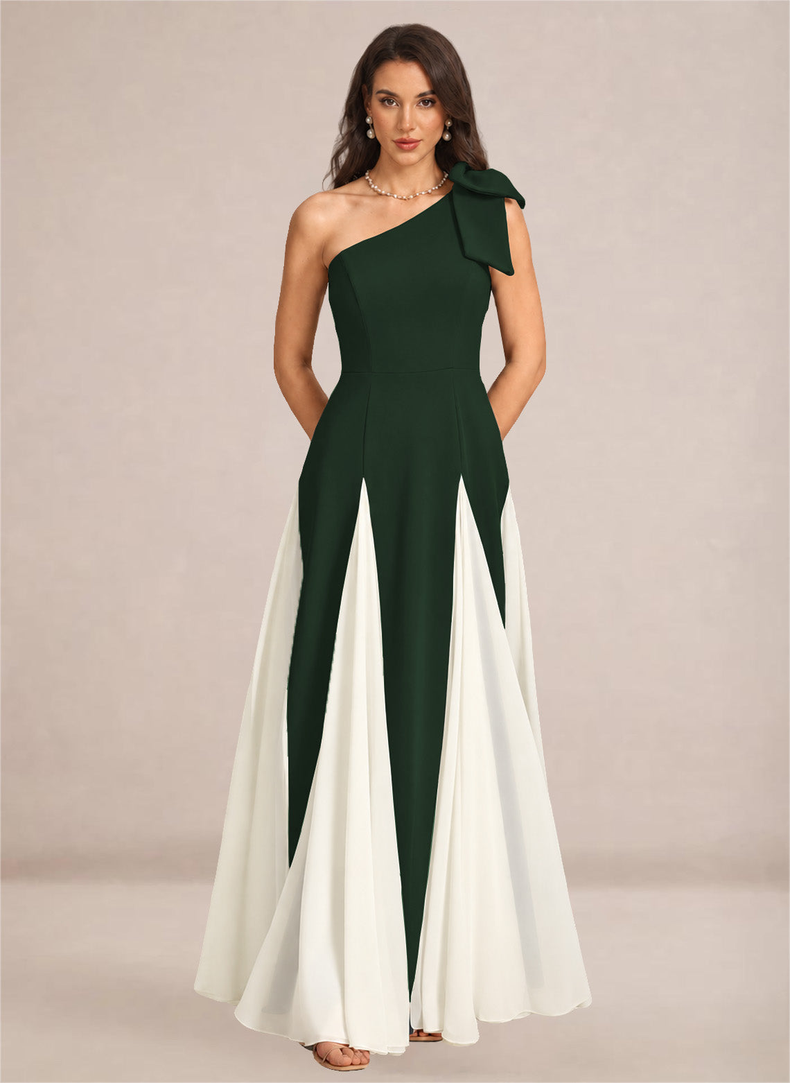 Satin One Shoulder A-line Patchwork Maxi Dress
