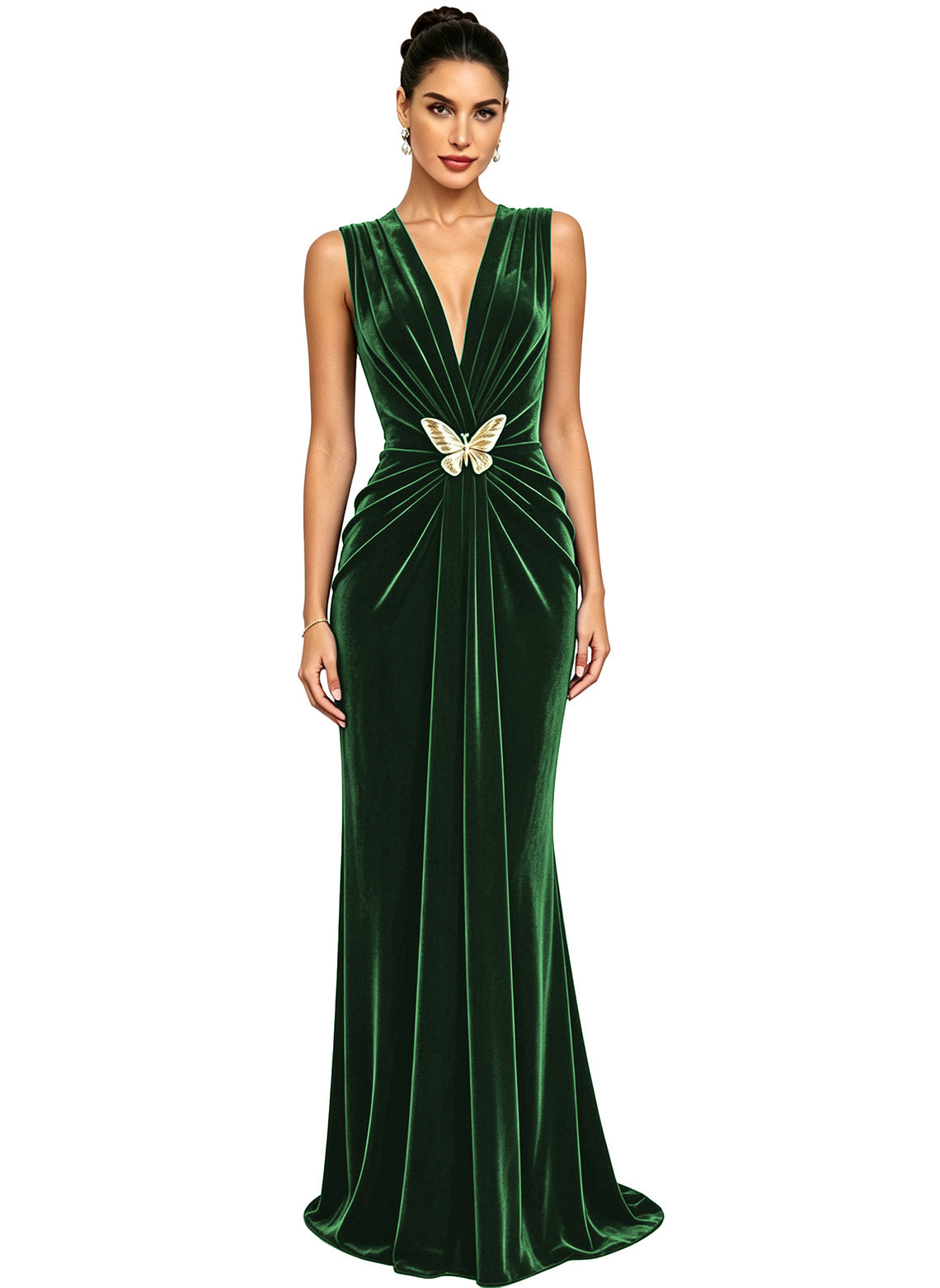 Women's Velvet V Neck Mermaid Formal Wedding Guest Dress