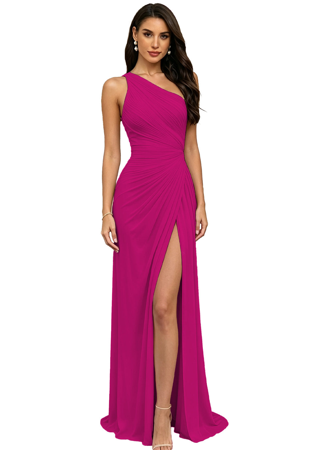 Chiffon Pleated One Shoulder Bridesmaid Dress