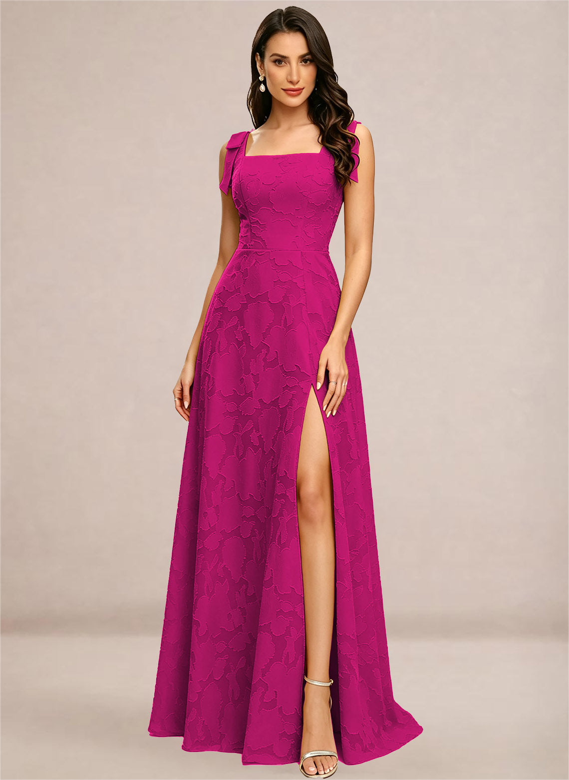 Chiffon Floral A-line Square Neck Bridesmaid Dresses