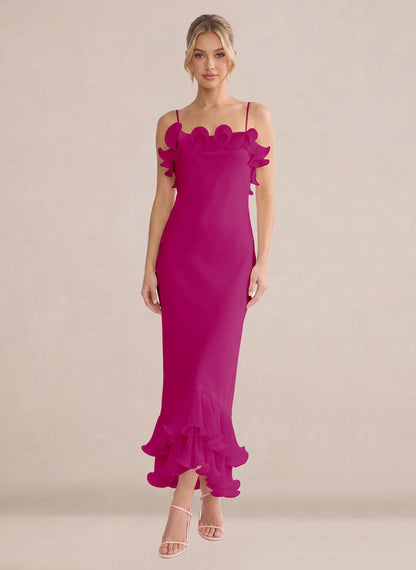 Ruffles Chiffon Layer Midi Formal Wedding Guest Dresses