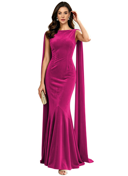 Velvet A-line Mermaid Formal Evening Dress