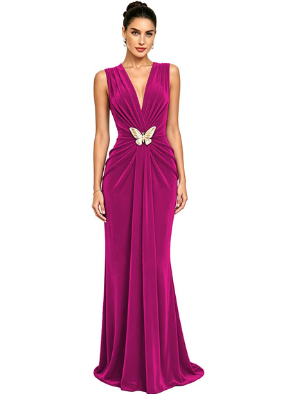 Women's Velvet V Neck Mermaid Formal Wedding Guest Dress