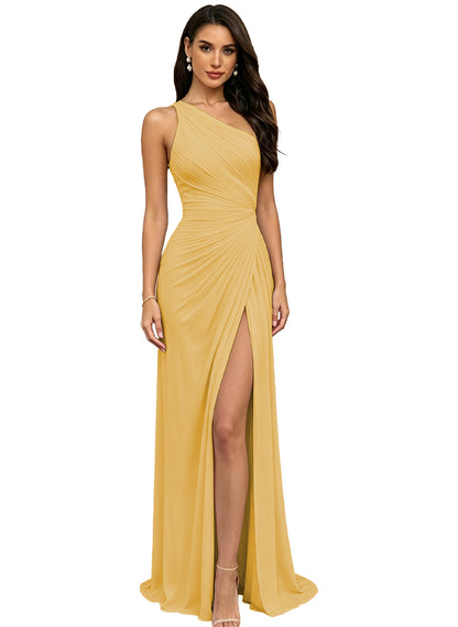 Chiffon Pleated One Shoulder Bridesmaid Dress