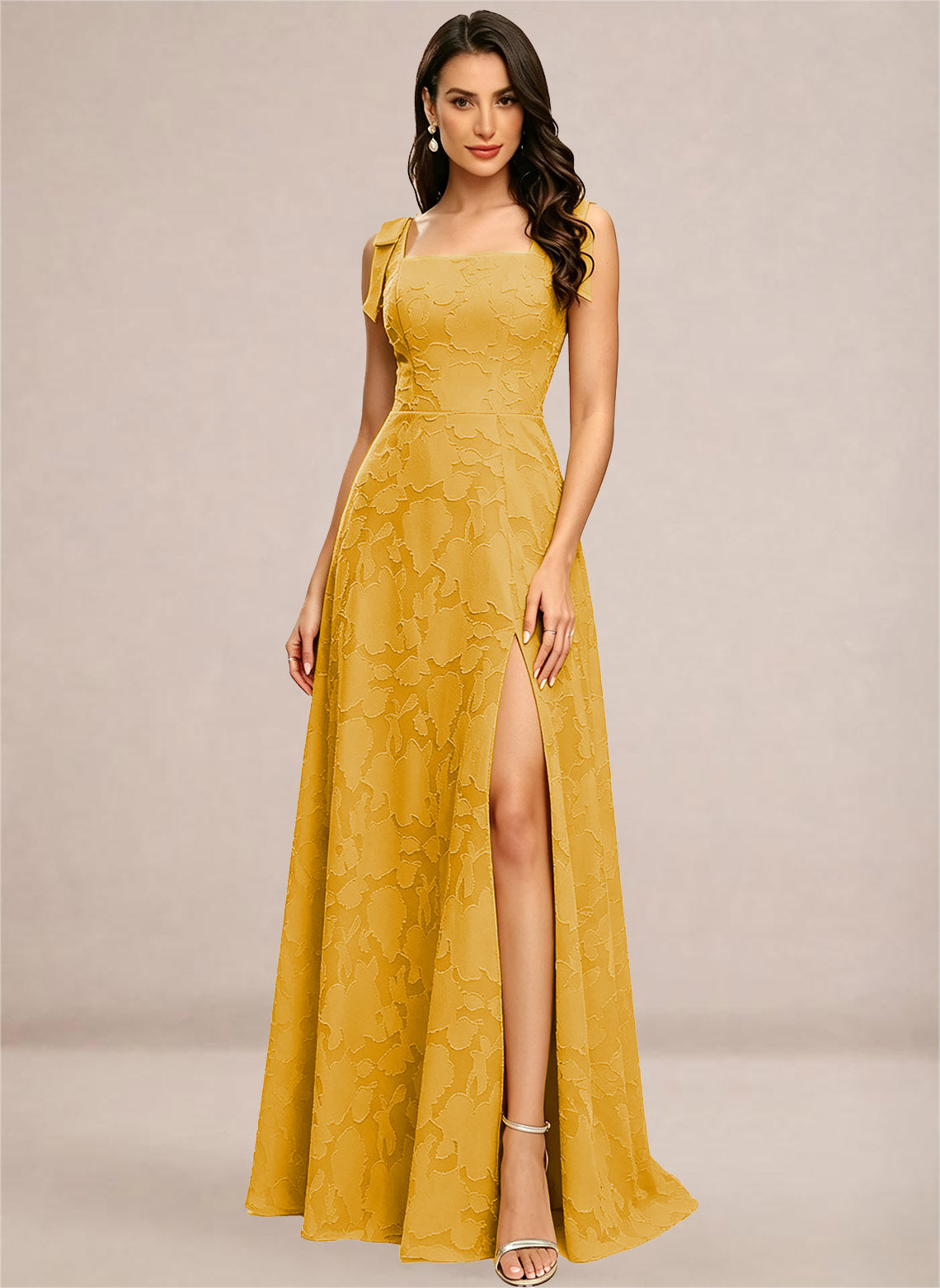 Chiffon Floral A-line Square Neck Bridesmaid Dresses