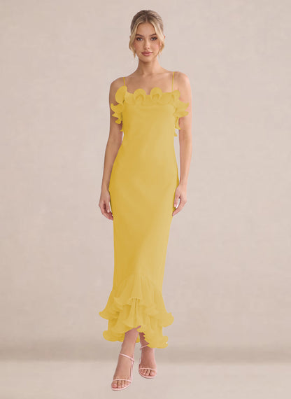 Ruffles Chiffon Layer Midi Formal Wedding Guest Dresses