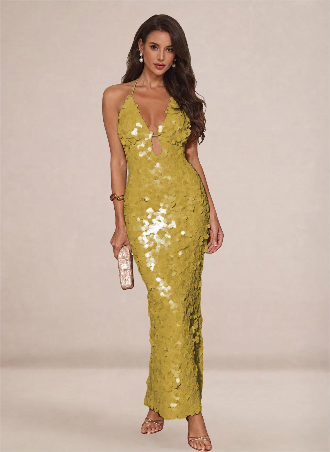 Sparkly Sequin V-neck Mermaid Maxi Dress