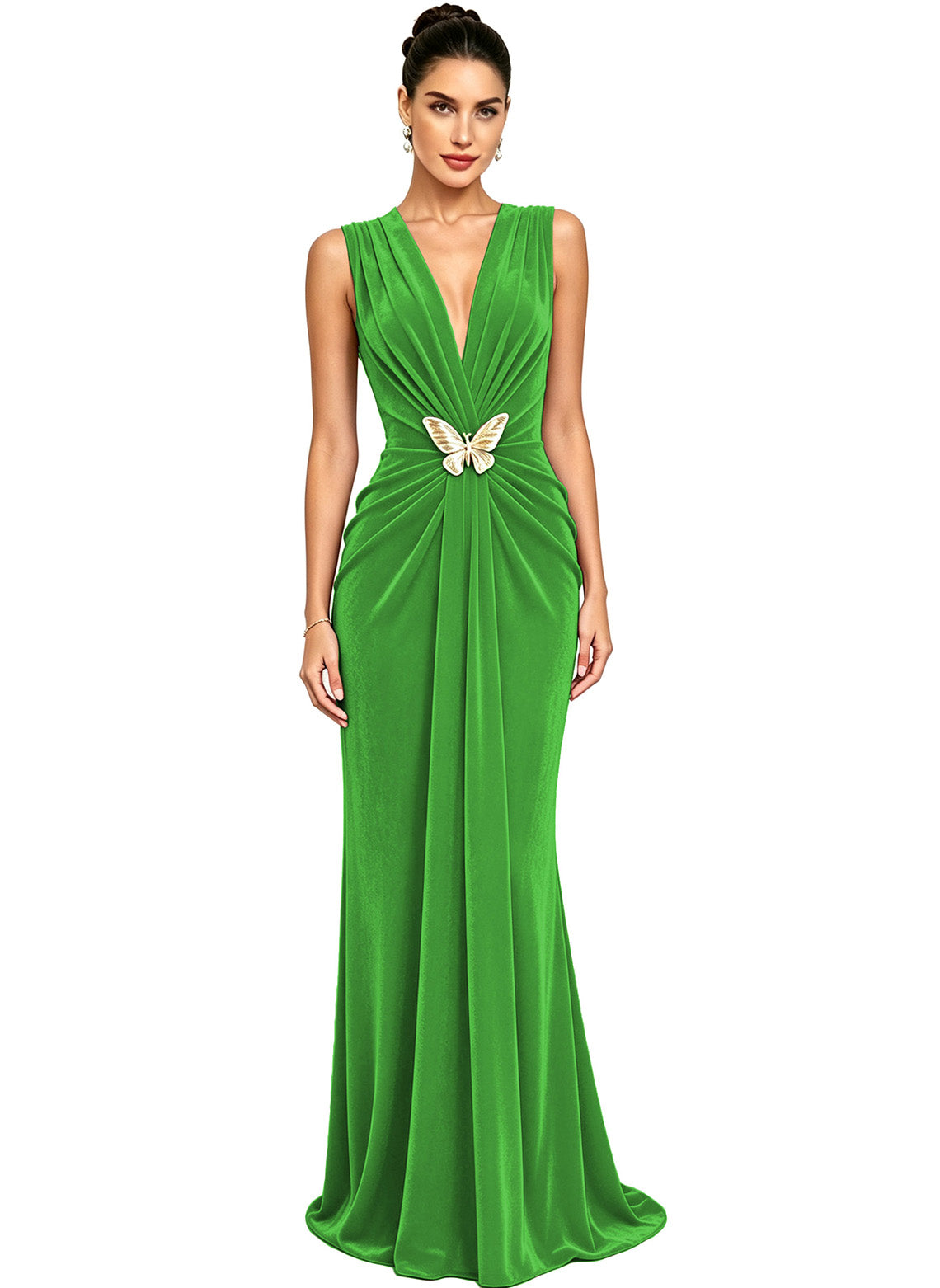 Women's Velvet V Neck Mermaid Formal Wedding Guest Dress