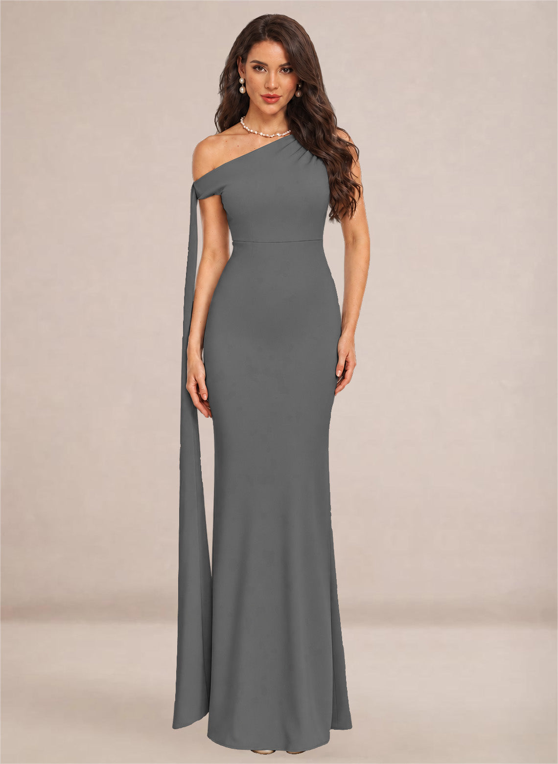 One Shoulder Sheath Stretch Satin Bridesmaid Dresses