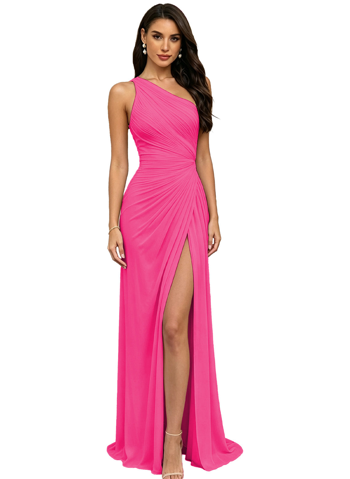 Chiffon Pleated One Shoulder Bridesmaid Dress