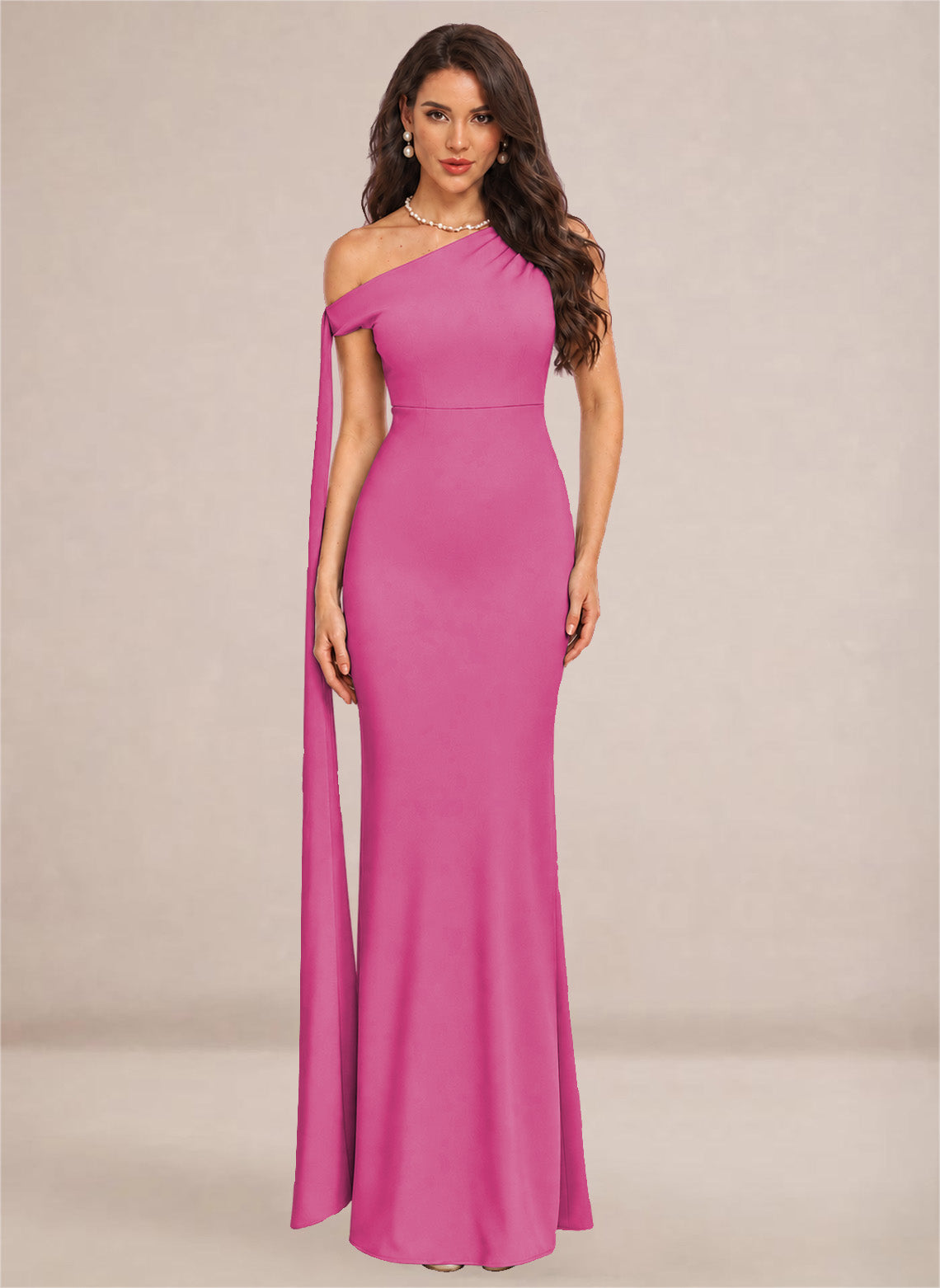 One Shoulder Sheath Stretch Satin Bridesmaid Dresses