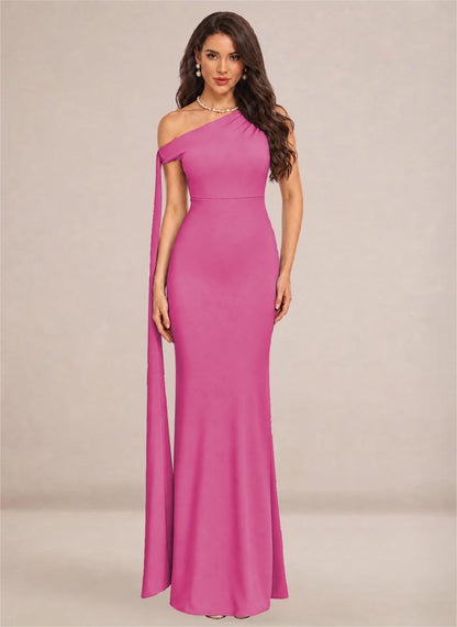 One Shoulder Sheath Stretch Satin Bridesmaid Dresses