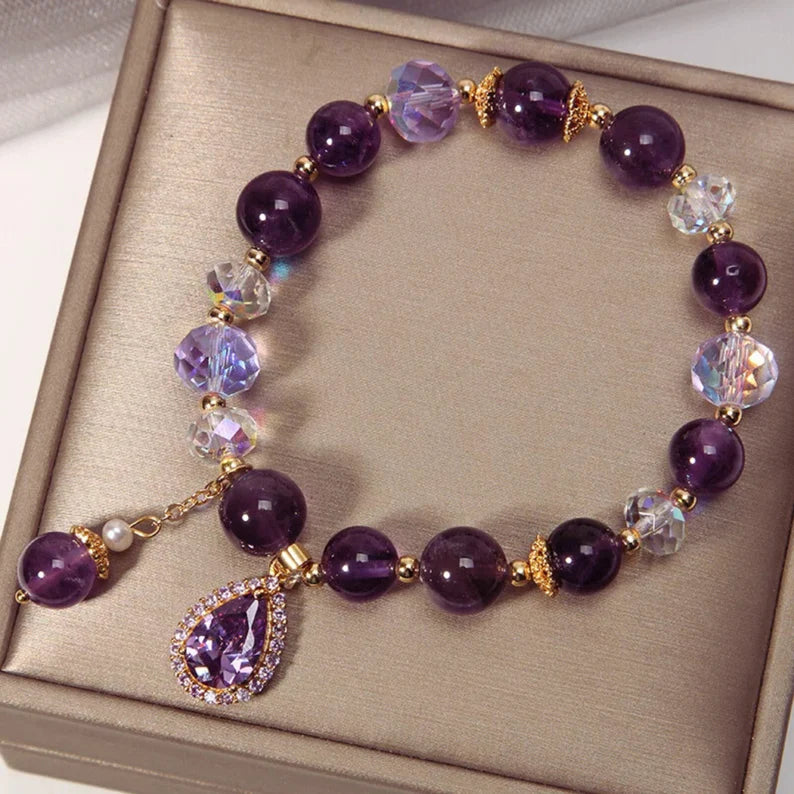 Purple Amethyst Beaded Bracelet for Women