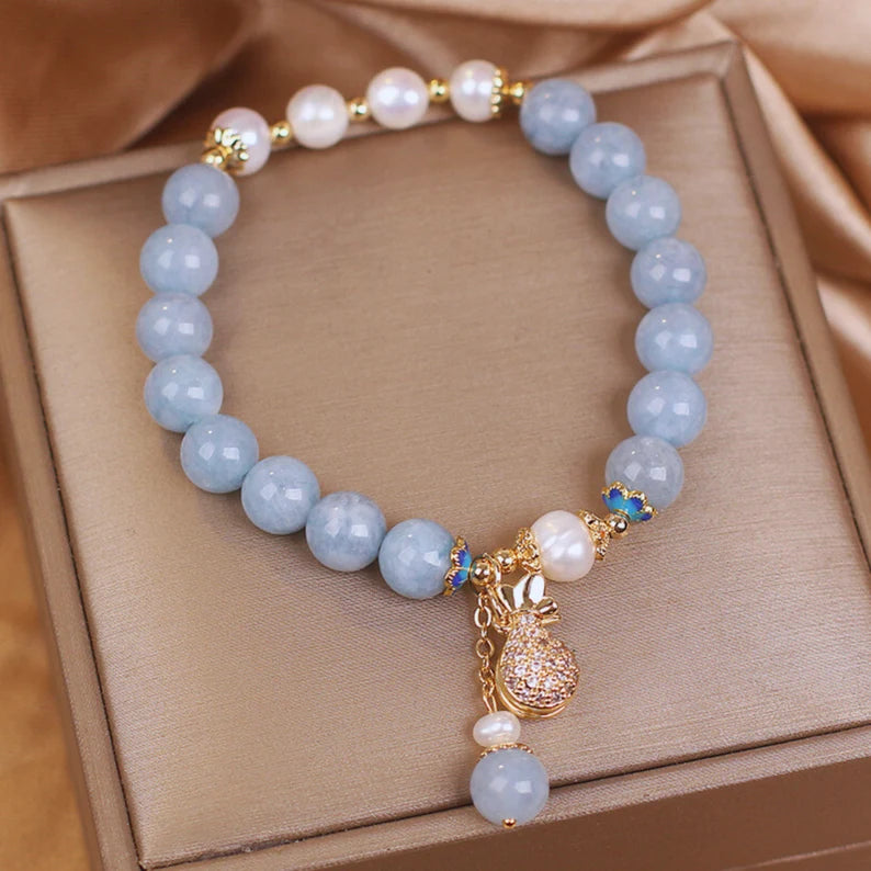 Blue Crystal Beaded Bracelet for Women