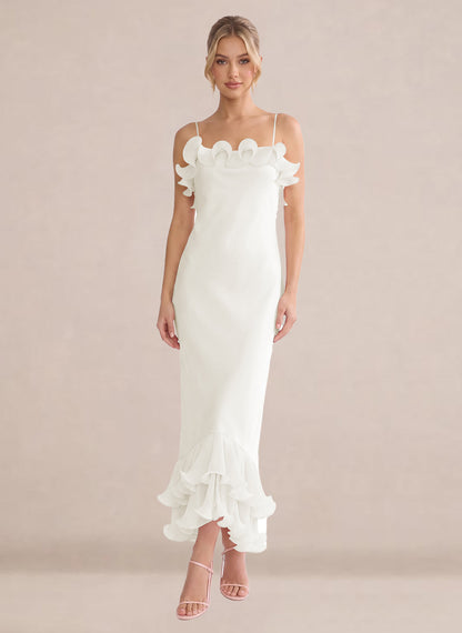Ruffles Chiffon Layer Midi Formal Wedding Guest Dresses