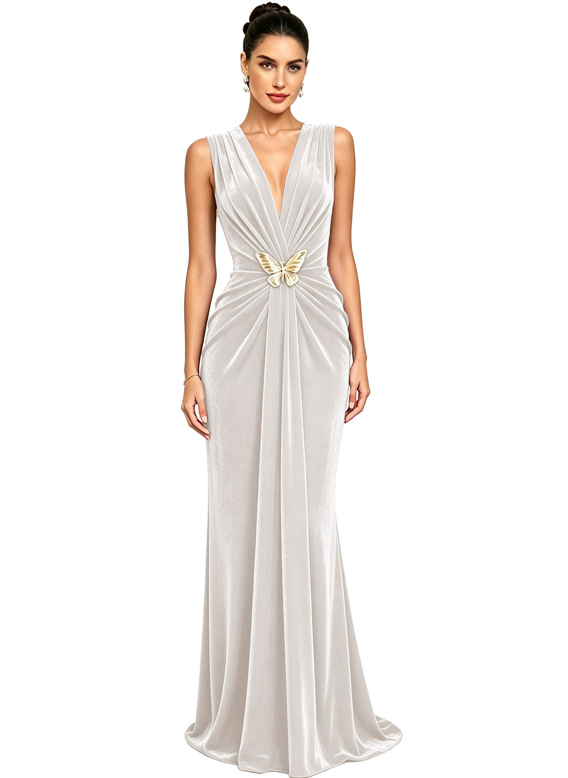 Women's Velvet V Neck Mermaid Formal Wedding Guest Dress