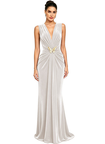 Women's Velvet V Neck Mermaid Formal Wedding Guest Dress