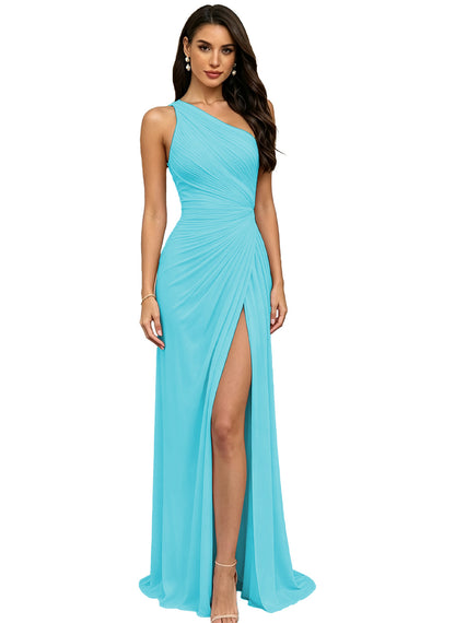 Chiffon Pleated One Shoulder Bridesmaid Dress