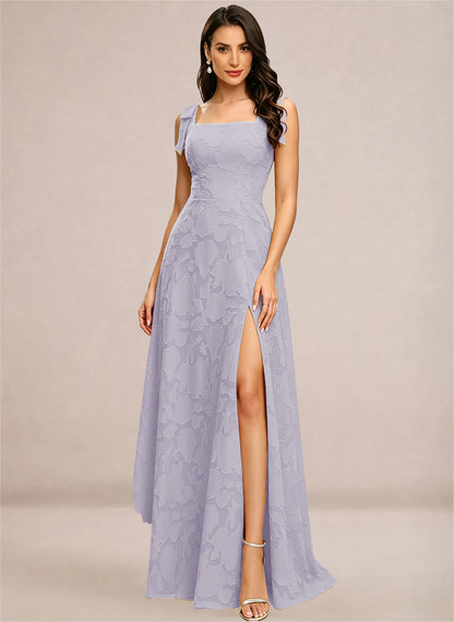 Chiffon Floral A-line Square Neck Bridesmaid Dresses