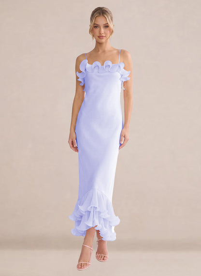 Ruffles Chiffon Layer Midi Formal Wedding Guest Dresses