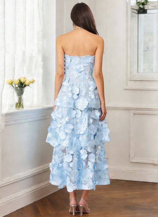 Women's Light Blue Floral Appliqued A Line Formal Wedding Guest Dress 2