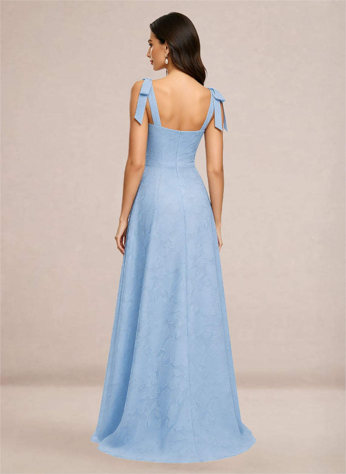 Women's Chiffon A Line Floral Bridesmaid Dress with Slit Light Blue 2
